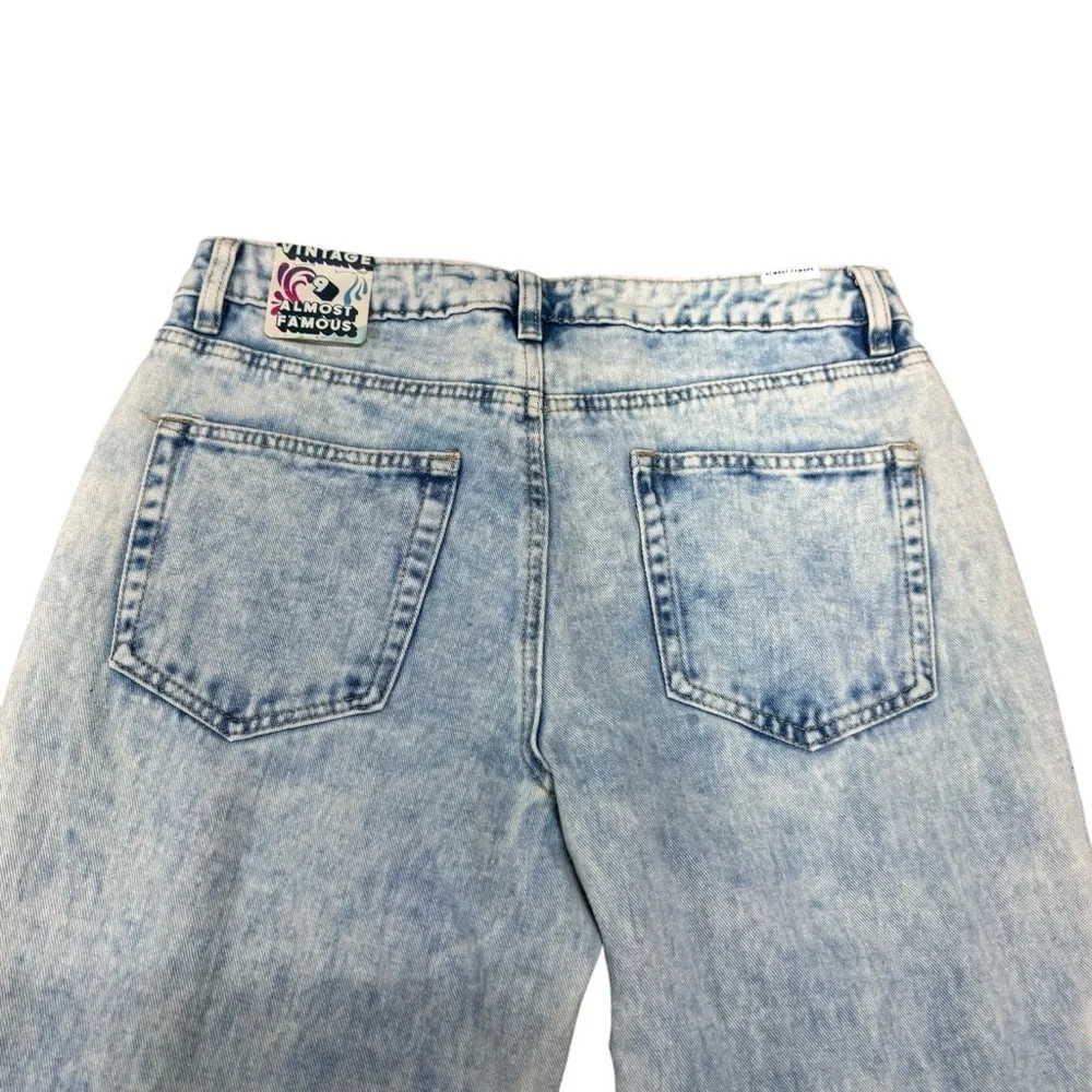 Almost Famous Vintage Flare Jeans Size 9 Blue Acid Wash Patch Distressed - Picture 4 of 16